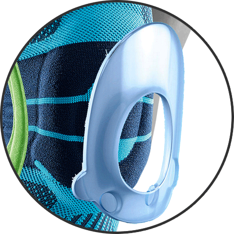 Omega Pad of Bauerfeinds Sports Knee Support that guides the knee cap